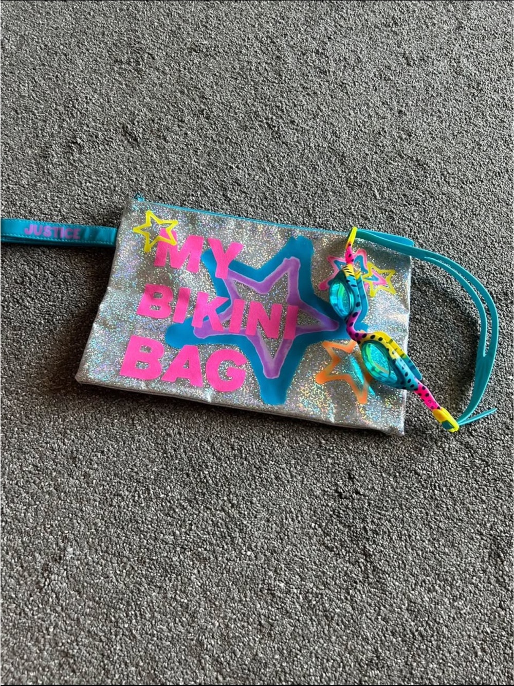 Justice Glitter 'My Bikini Bag' Crossbody - Teal & Hot Pink